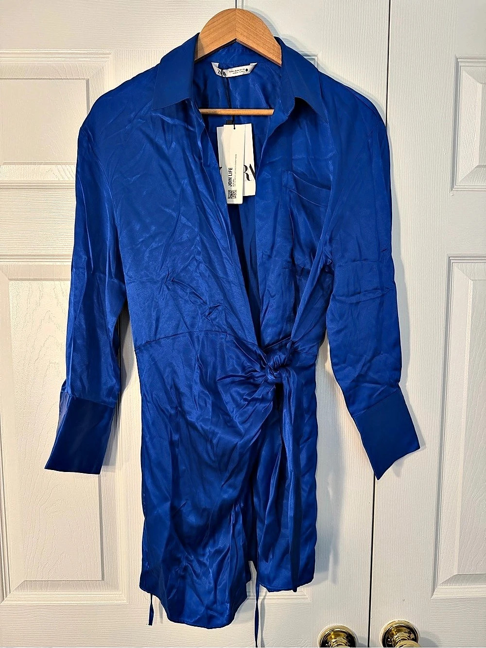 ZARA Blue Front Tie Dress Size Medium NWT